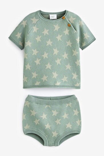 Sage Green Baby Knitted Top and Shorts Set (0mths-2yrs)