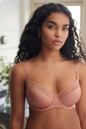 Rose Pink Pad Balcony Smoothing Floral Lace Bra