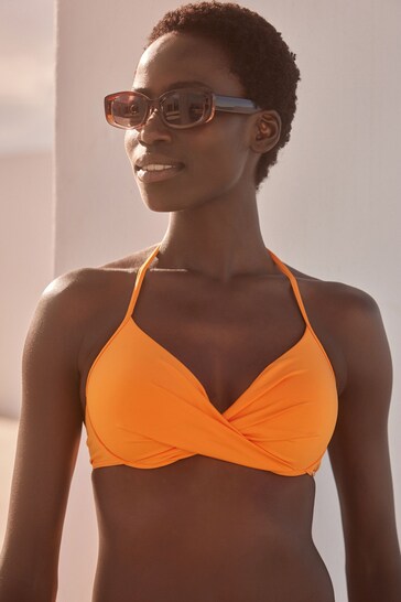 Orange Padded Wired Plunge Bikini Top