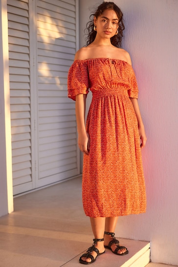 Coral Orange Off Shoulder Summer Dress