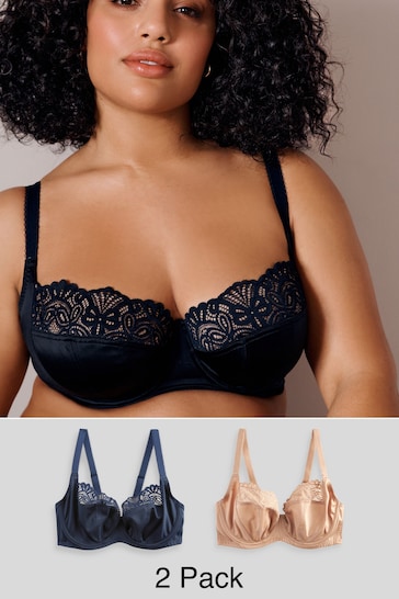 Neutral/Navy Blue Ultimate Support F-K Cup Non Pad Full Cup Bras 2 Pack