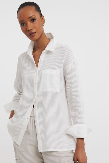 JD Williams Textured Stripe Fabric White Shirt