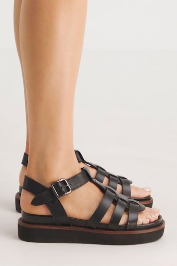 JD Williams Leather Fisherman Black Sandals In Extra Wide Fit