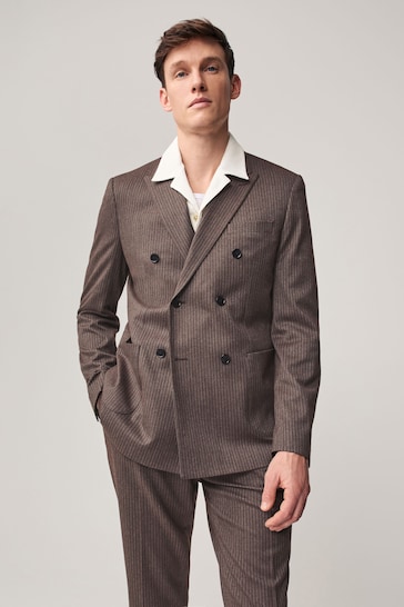 Brown Slim Fit Stripe Suit Jacket