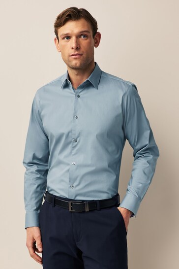 Dusky Blue Regular Fit Four Way Stretch Textured Shirt