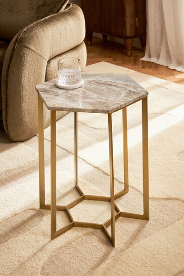Brass Hexagon Marble Side Table
