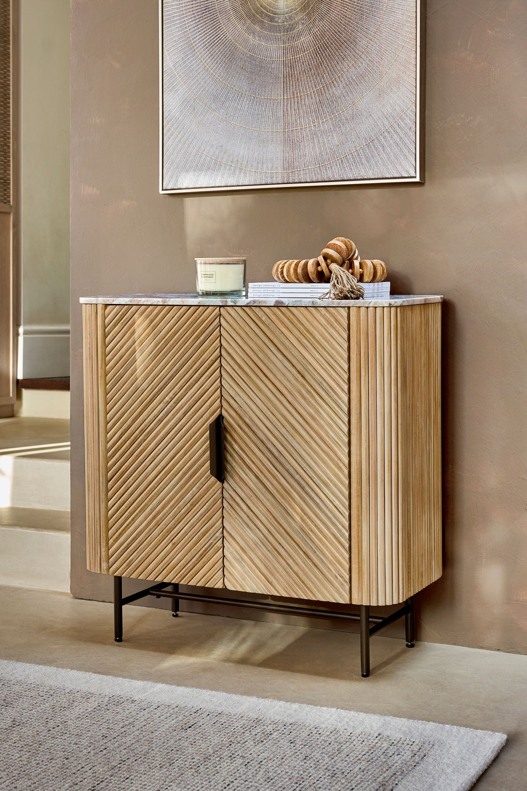 Natural Valencia Marble Mango Wood Small Sideboard