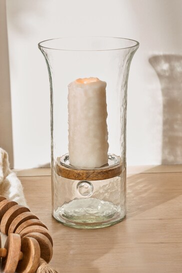 Clear Hammered Glass Hurricane Candle Holder