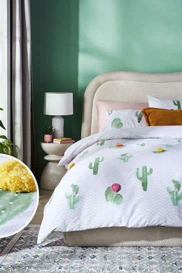 Multi Cactus Pom Pom Bedding Duvet Cover and Pillowcase Set