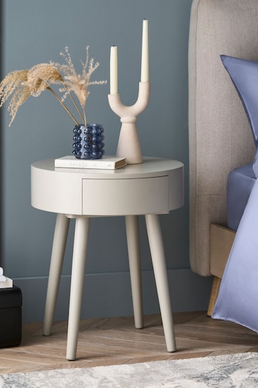 Natural Painted 1 Drawer Round Bedside Table