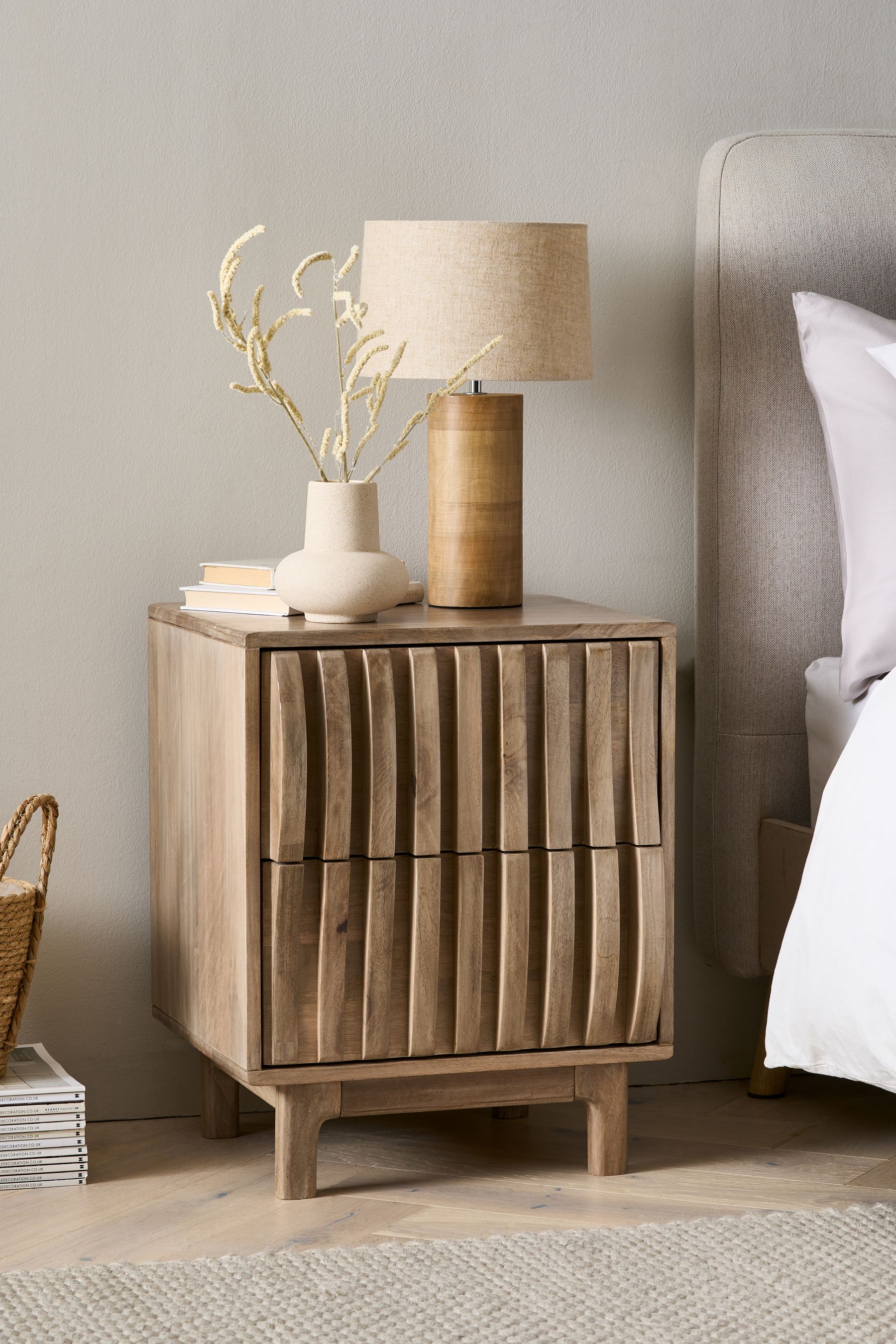 Buy Natural Wave Mango Wood 2 Drawer Bedside Table from the Next