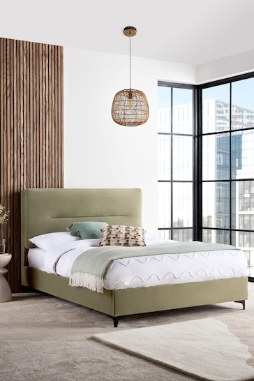 Soft Velvet Sage Green Bronx Upholstered Ottoman Storage Ottoman Storage Bed Bed Frame