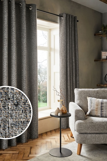 Grey Next Multi Chenille Eyelet Lined Curtains