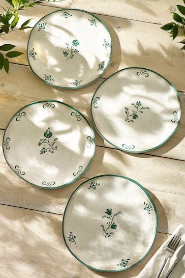 Teal/White Mediterranean Picnic Dinnerware Set of 4 Dinner Plates