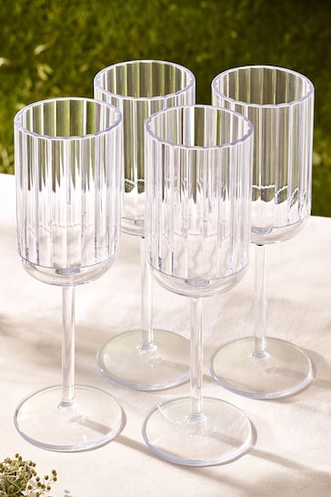Clear Hollis Plastic Picnic Drinkware Set of 4 Wine Glasses