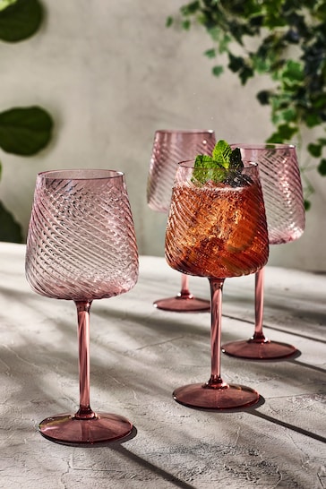 Set of 4 Pink Sienna Plastic Picnic Wine Glasses