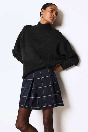 Blue Belted Mini Check Skirt