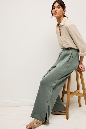 Khaki Green Soft Jersey Popper Side Trousers