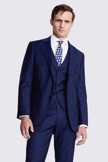 MOSS x Cerutti Blue Tailored Fit Twill Suit: Jacket