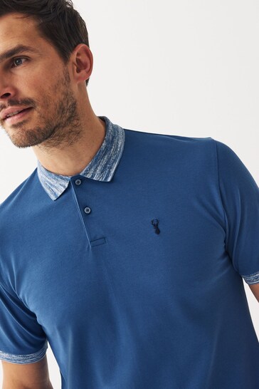 Blue Space Dye Collar Tipped Regular Fit Polo Shirt