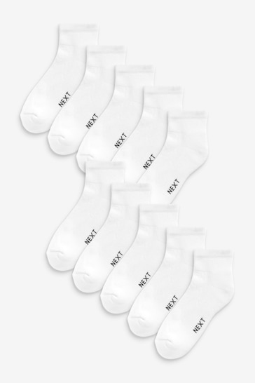 White 10 Pack Cushioned Sole Mid Trainer Socks
