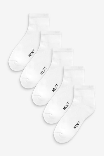 White 5 Pack Cushioned Sole Mid Trainer Socks