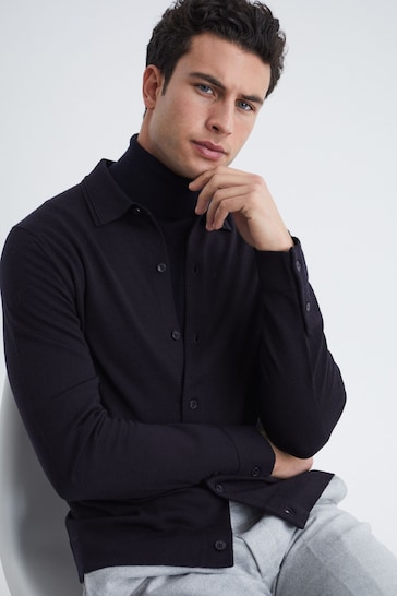 Buy Reiss Navy Forbes Merino Wool Button-Through Cardigan from the Next ...
