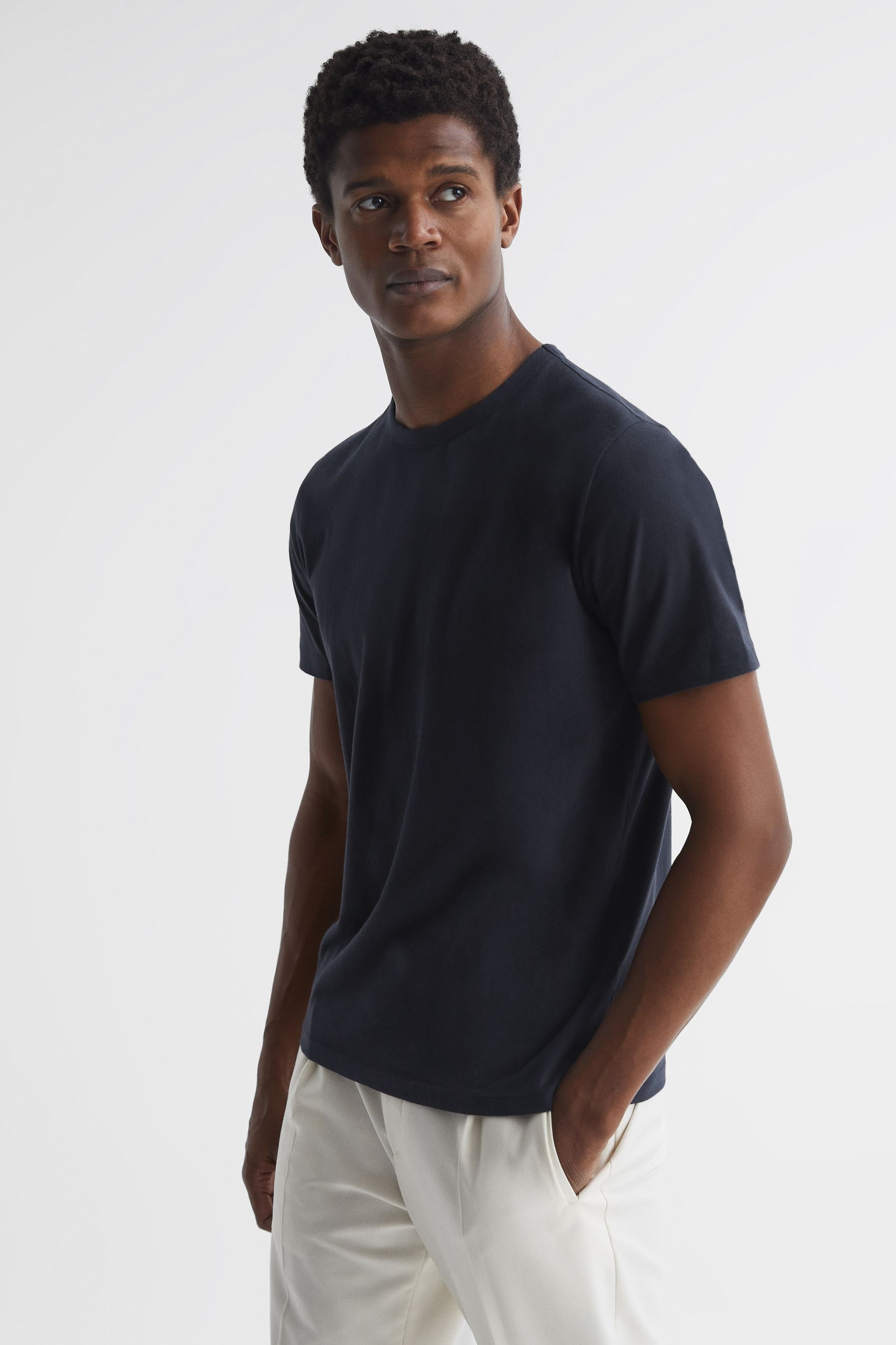 Buy Reiss Navy Melrose Cotton Crew Neck T-Shirt from the Next UK online ...