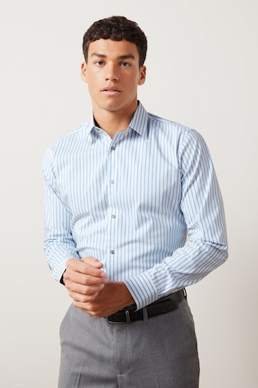 Blue Stripe Slim Fit Single Cuff Motionflex Shirt
