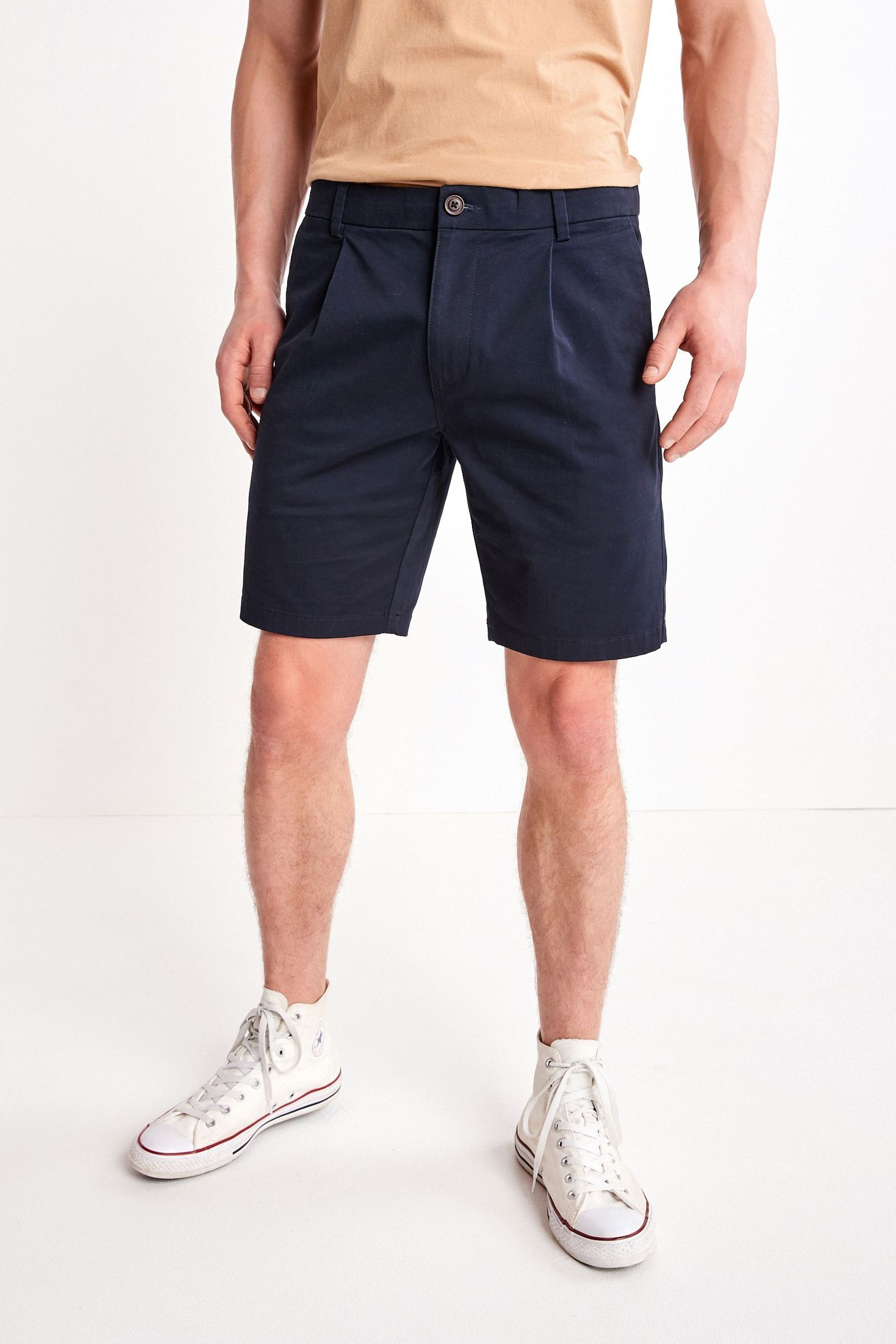 Navy Blue Loose Stretch Chinos Shorts