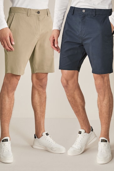 Navy/Stone Straight Stretch Chinos Shorts 2 Pack