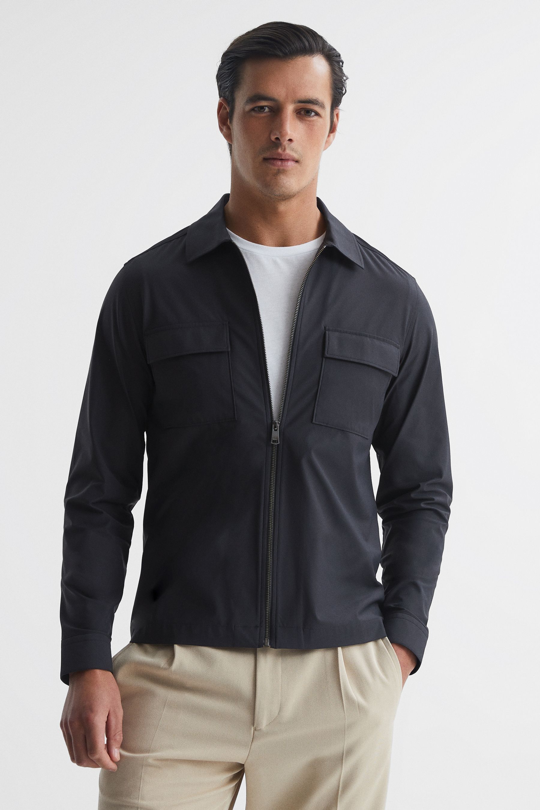 Buy Reiss Black Pump Technical Pocket Zip Through Jacket from the