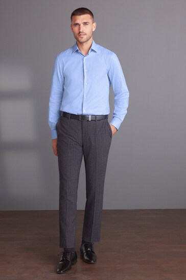 Blue Regular Fit Signature Textured Single Cuff Shirt With Trim Detail