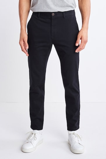 Navy Blue Regular Tapered Stretch Chino Trousers