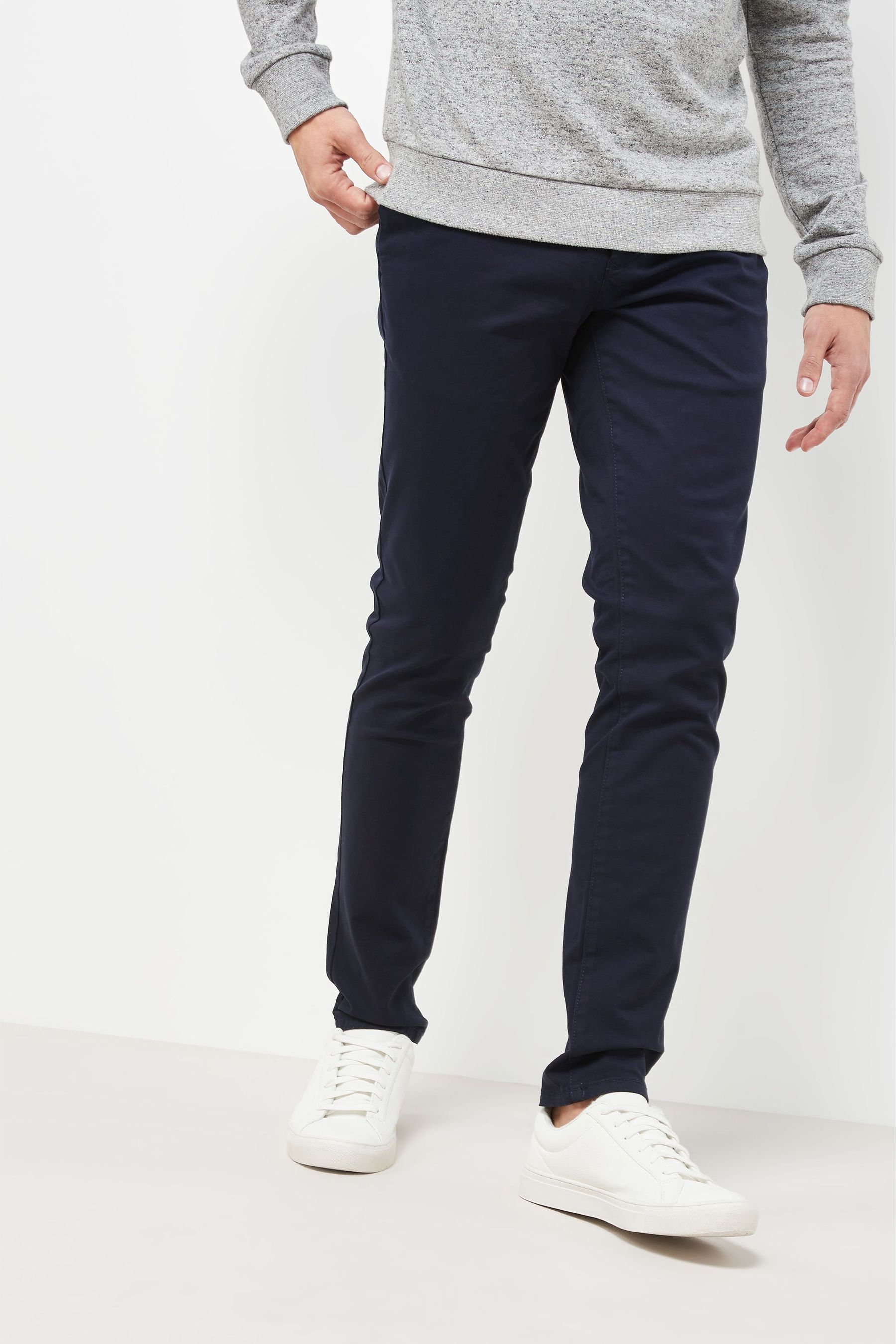 Buy Navy Blue Skinny Fit Stretch Chino Trousers from the Next UK online ...