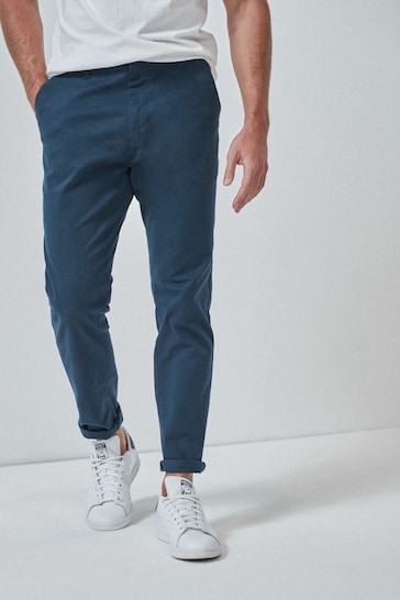 Dark Blue Slim Tapered Fit Stretch Chinos Trousers