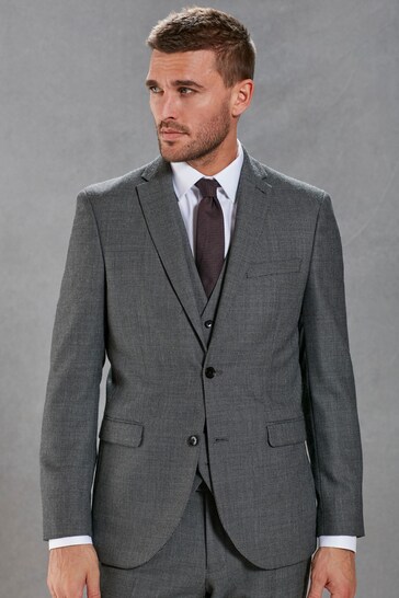 Buy Grey Signature Empire Mills 100% Wool Birdseye Suit: Jacket from the  Next UK online shop