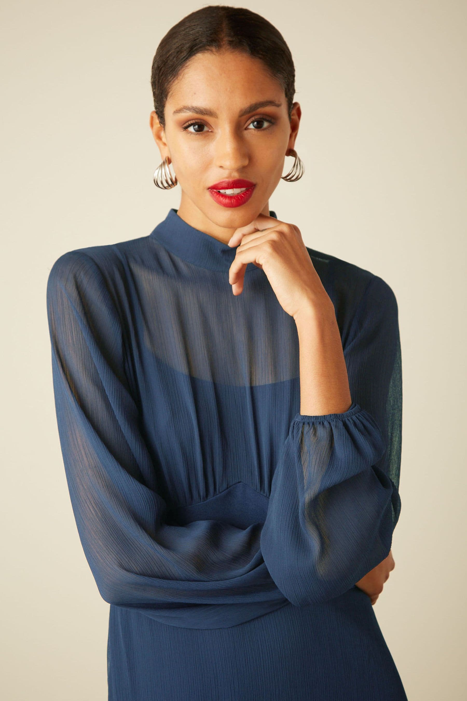 Buy Long Sleeve High Neck Sheer Layer Midi Dress from Next Ireland