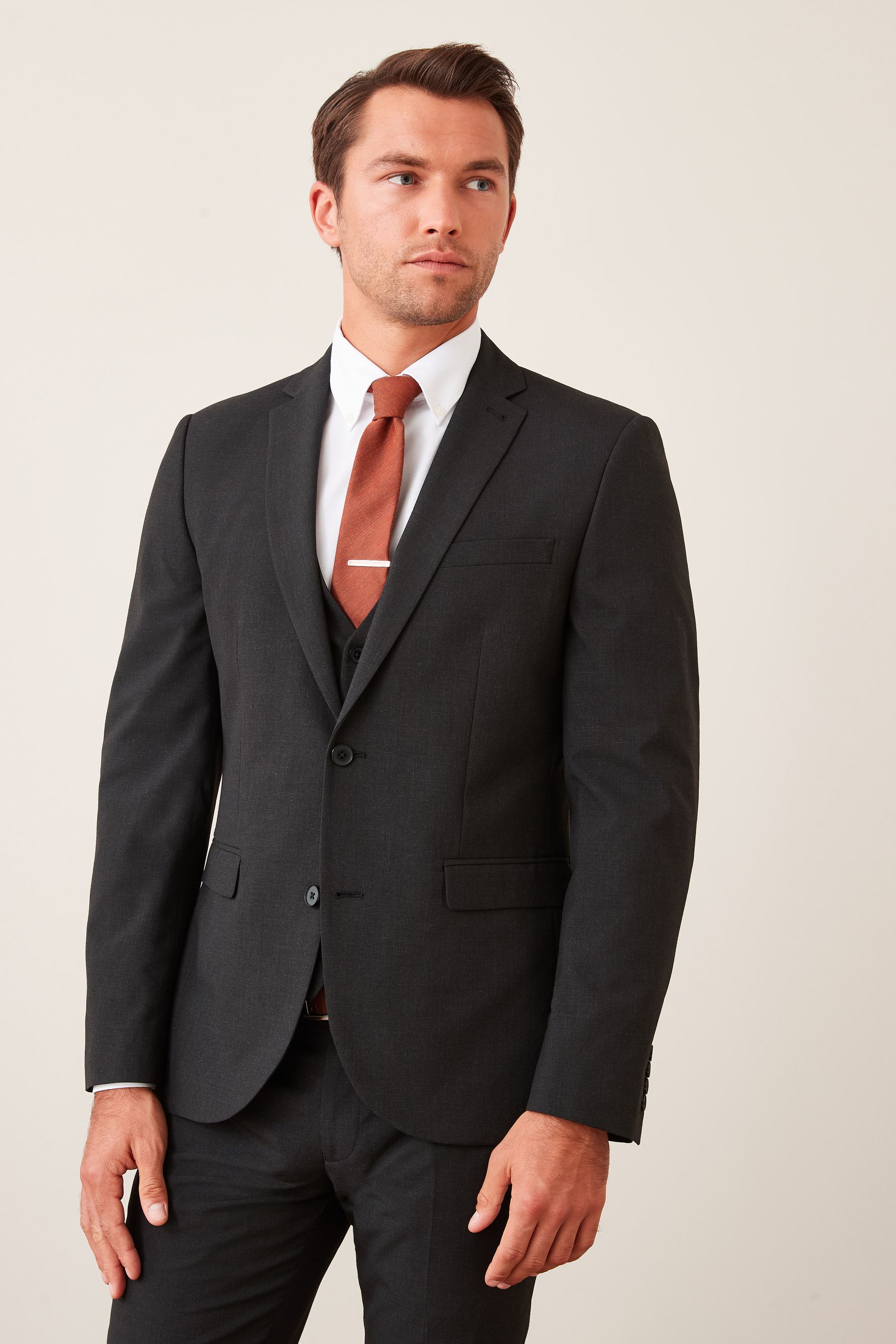 gray twill suit