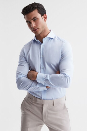 Reiss Soft Blue Storm Slim Fit Two-Fold Cotton Shirt