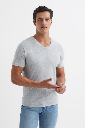 Reiss Grey Marl Dayton Regular Fit V-Neck T-Shirt