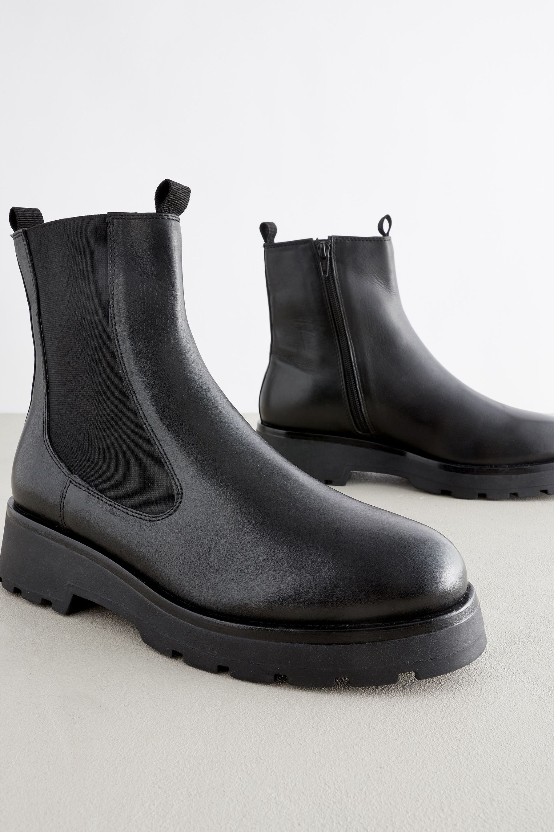 Black Regular Wide Fit Forever Comfort Leather Chunky Sole Chelsea Boots