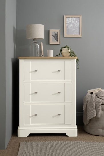 Chalk White Hampton Painted Oak Collection Luxe 3 Drawer Tall Chest of Drawers