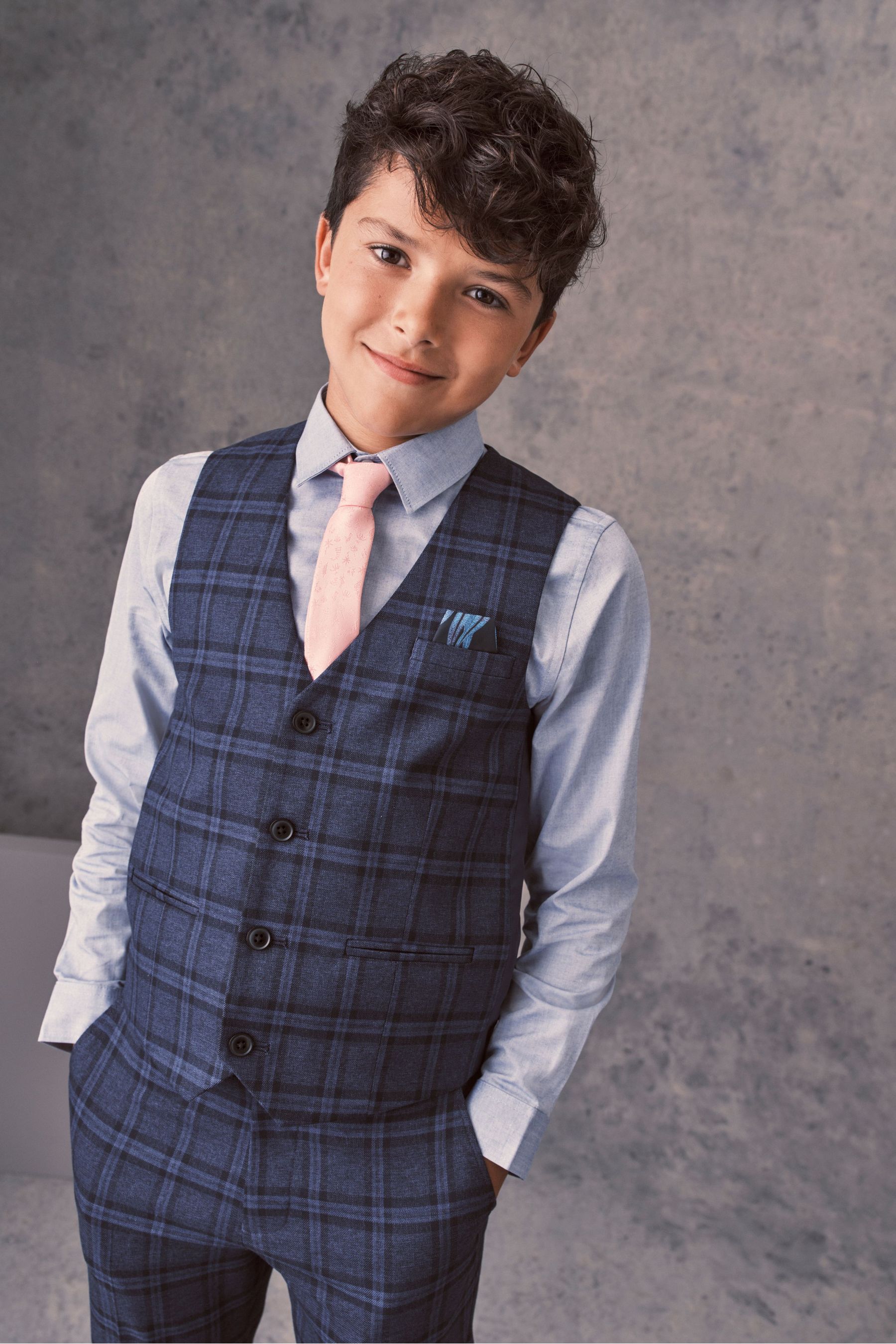 Buy Blue Check Waistcoat Blue Shirt Tie Set Waistcoat 12mths