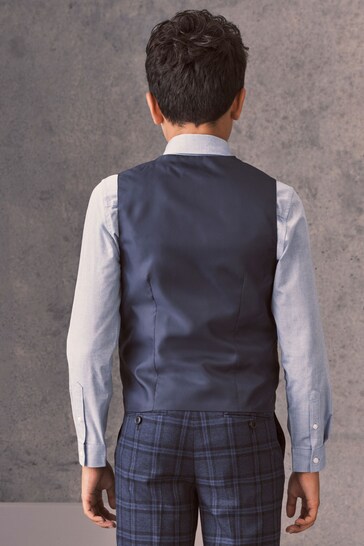 Blue Check Waistcoat, Blue Shirt & Tie Set Waistcoat (12mths-16yrs)