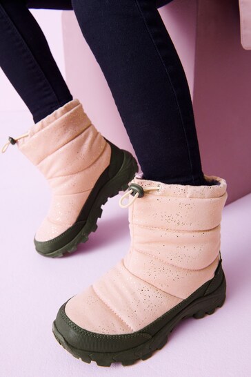 Pink Shimmer Waterproof Warm Faux Fur Lined Snow Boots