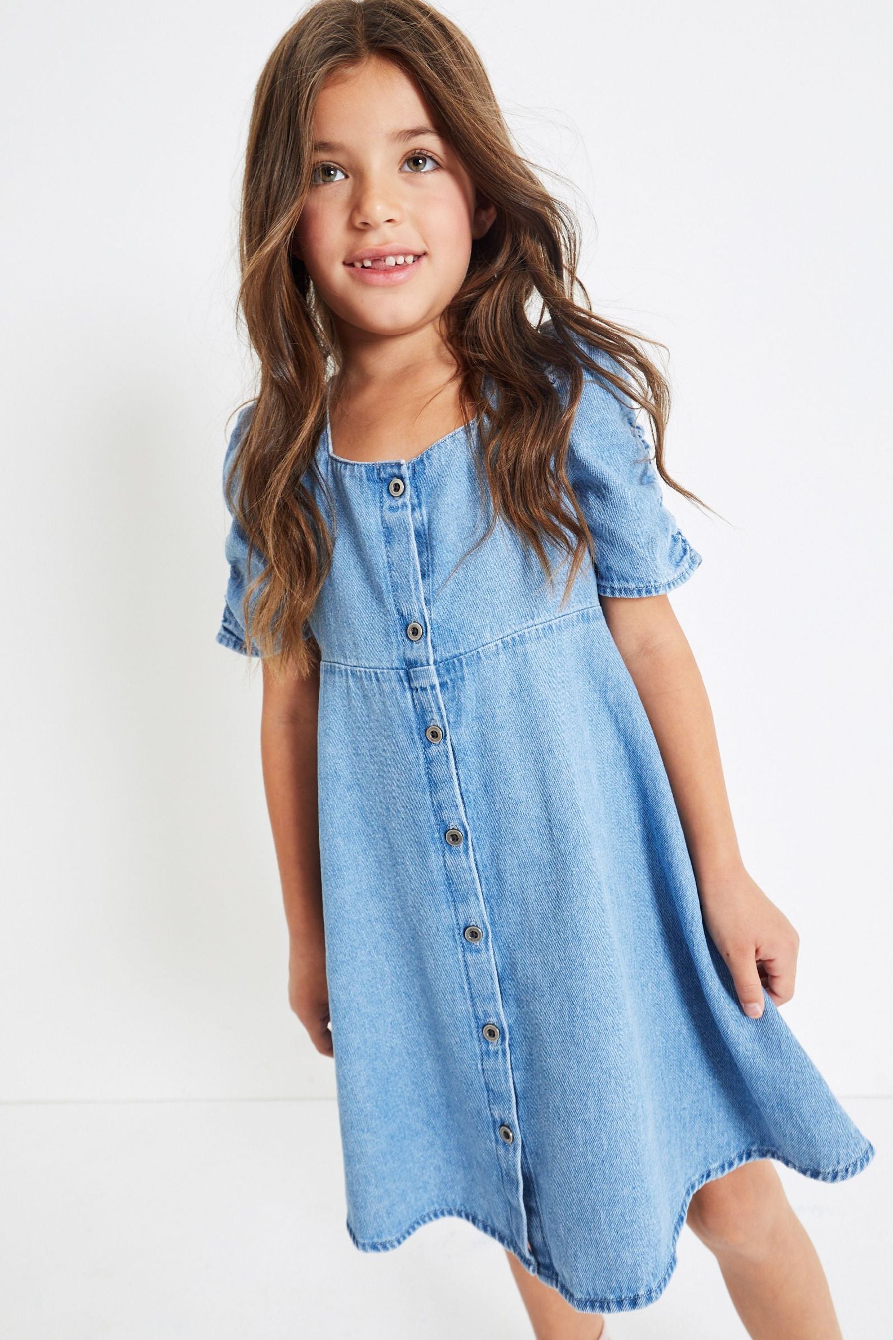 Buy Blue Denim Ruched Sleeve Tea Dress 3 16yrs from the Next UK