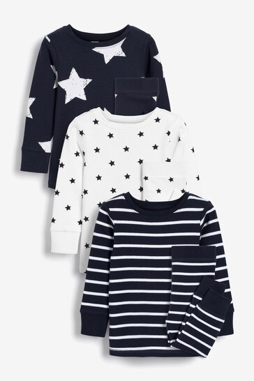 Navy Blue/White Star Snuggle Pyjamas 3 Pack (9mths-12yrs)