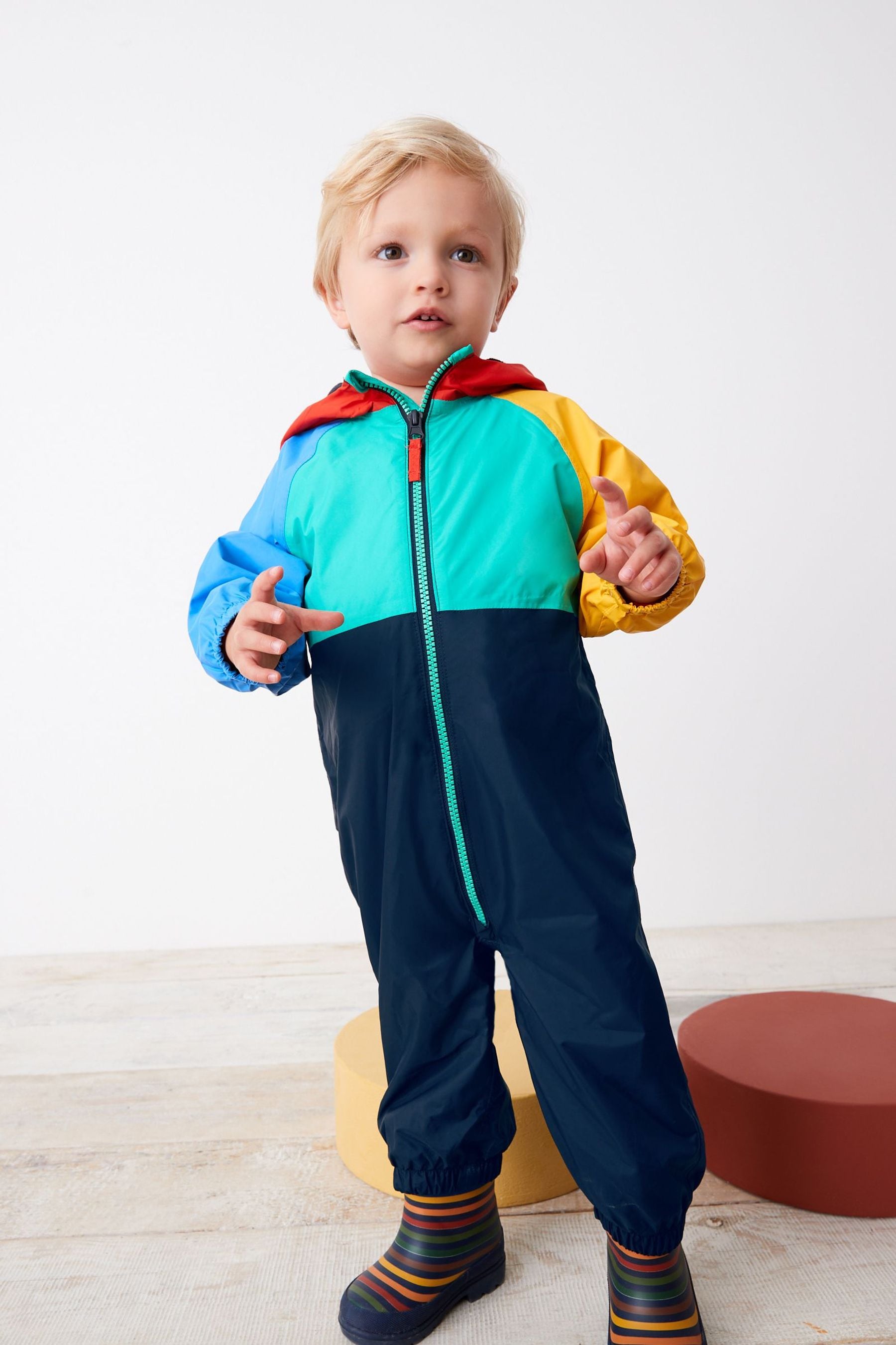 Buy Multi Colourblock Waterproof Fleece Lined Puddlesuit 3mths