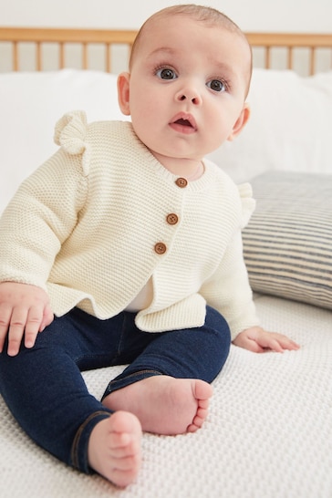 Ecru Cream Baby Frill Shoulder Knitted Cardigan (0mths-2yrs)
